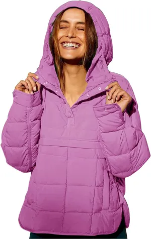Women's Quilted Lightweight Jackets Oversized Puffer Jacket Puffer Pullover Dolman Hoodies Jacket Long Sleeve Coats