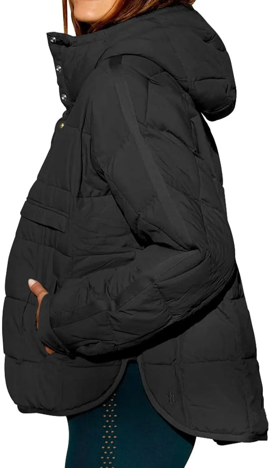 Women's Quilted Lightweight Jackets Oversized Puffer Jacket Puffer Pullover Dolman Hoodies Jacket Long Sleeve Coats