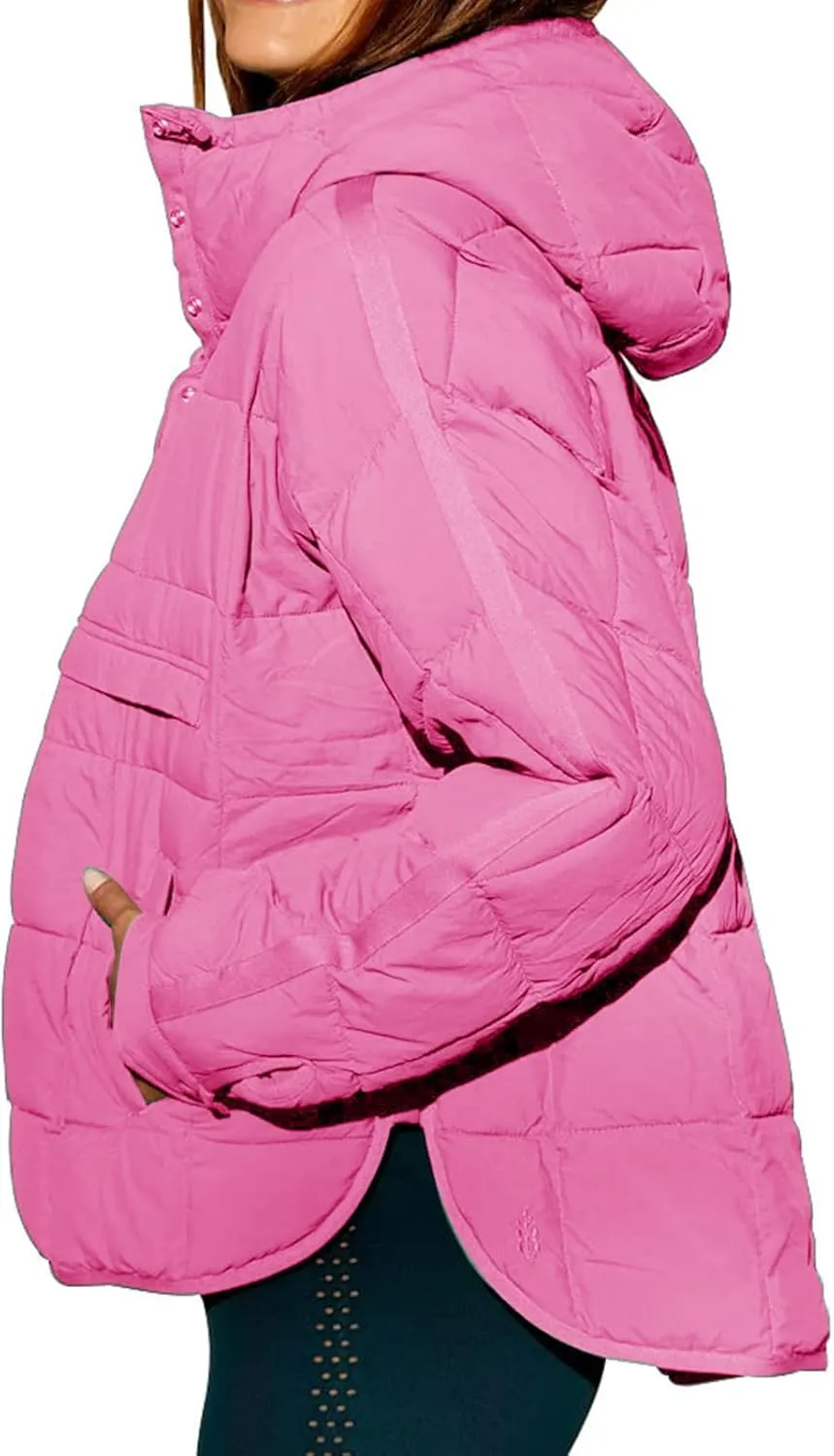 Women's Quilted Lightweight Jackets Oversized Puffer Jacket Puffer Pullover Dolman Hoodies Jacket Long Sleeve Coats