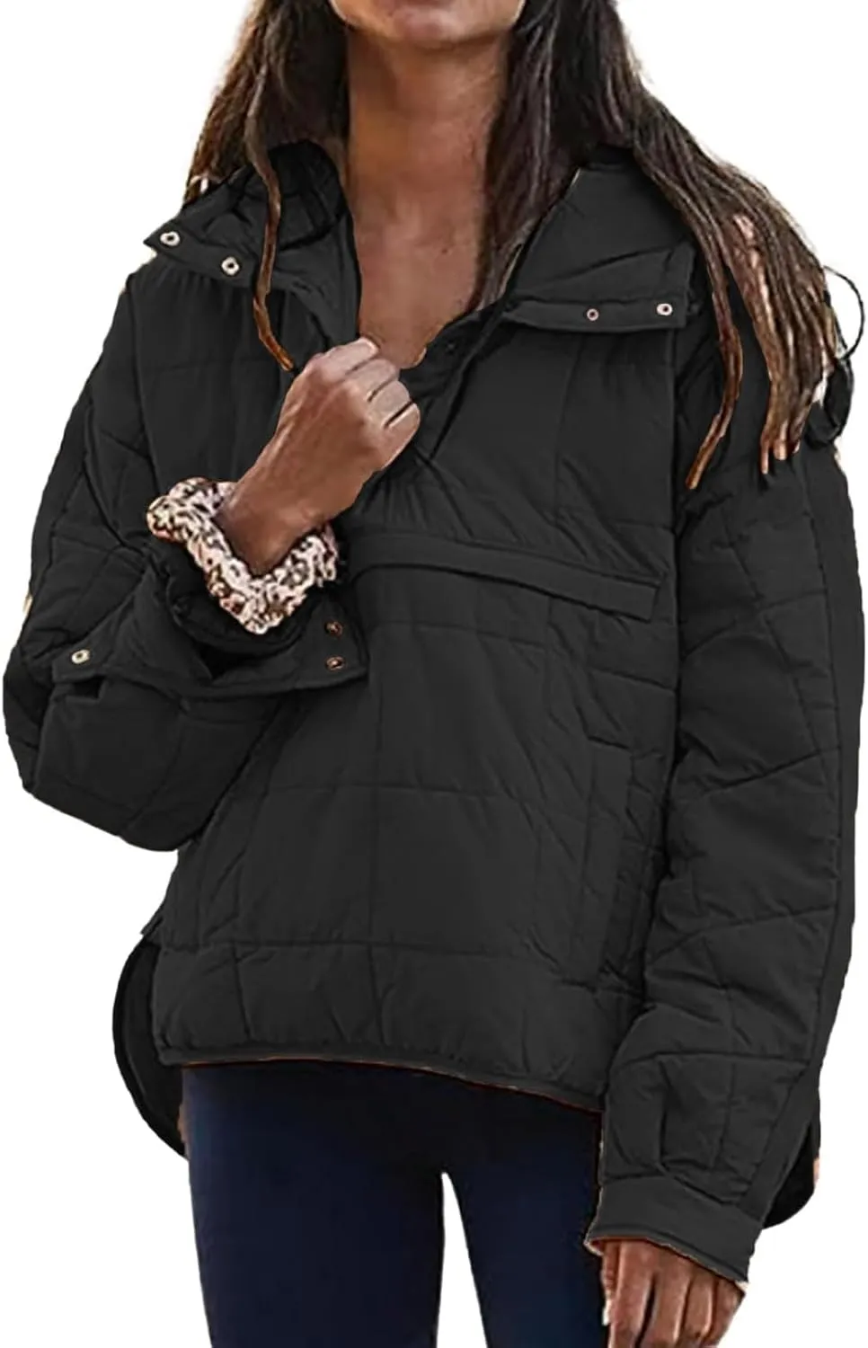 Women's Quilted Lightweight Jackets Oversized Puffer Jacket Puffer Pullover Dolman Hoodies Jacket Long Sleeve Coats