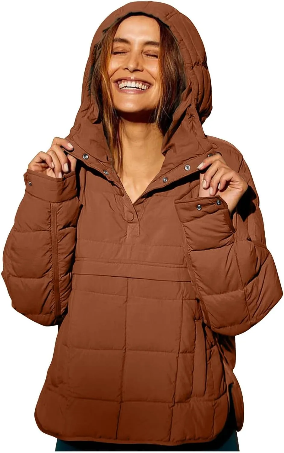 Women's Quilted Lightweight Jackets Oversized Puffer Jacket Puffer Pullover Dolman Hoodies Jacket Long Sleeve Coats