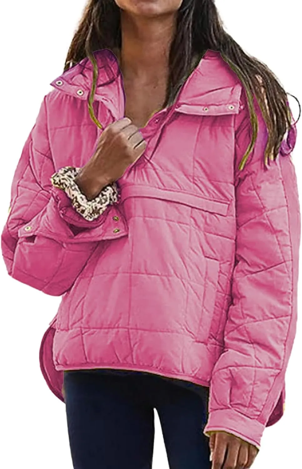 Women's Quilted Lightweight Jackets Oversized Puffer Jacket Puffer Pullover Dolman Hoodies Jacket Long Sleeve Coats