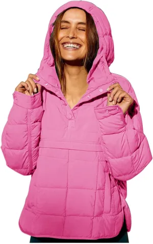Women's Quilted Lightweight Jackets Oversized Puffer Jacket Puffer Pullover Dolman Hoodies Jacket Long Sleeve Coats