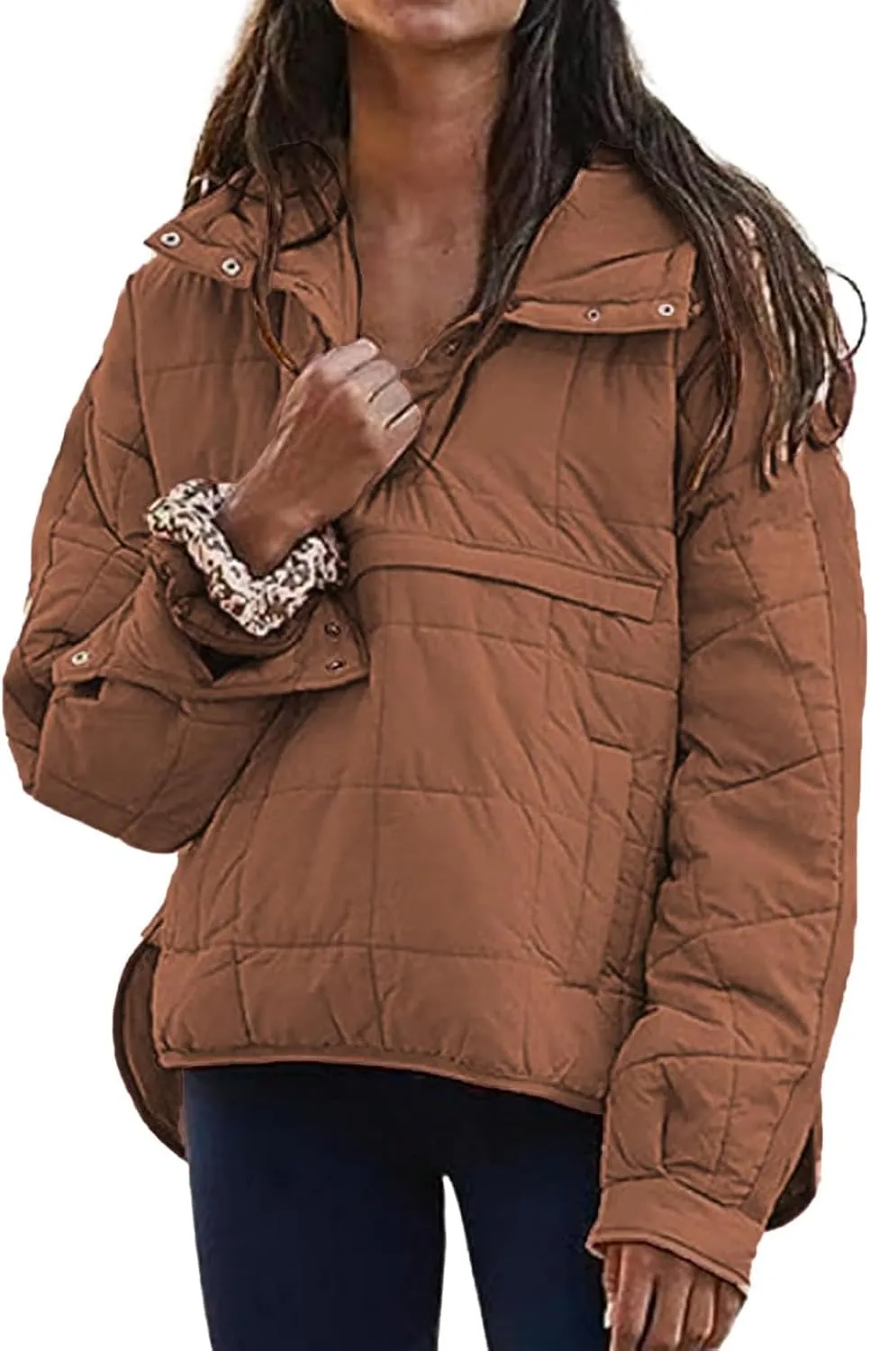 Women's Quilted Lightweight Jackets Oversized Puffer Jacket Puffer Pullover Dolman Hoodies Jacket Long Sleeve Coats