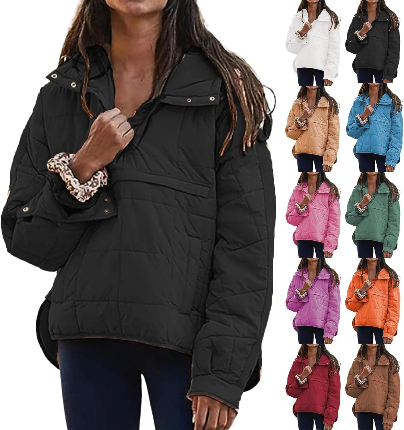 Women's Quilted Lightweight Jackets Oversized Puffer Jacket Puffer Pullover Dolman Hoodies Jacket Long Sleeve Coats