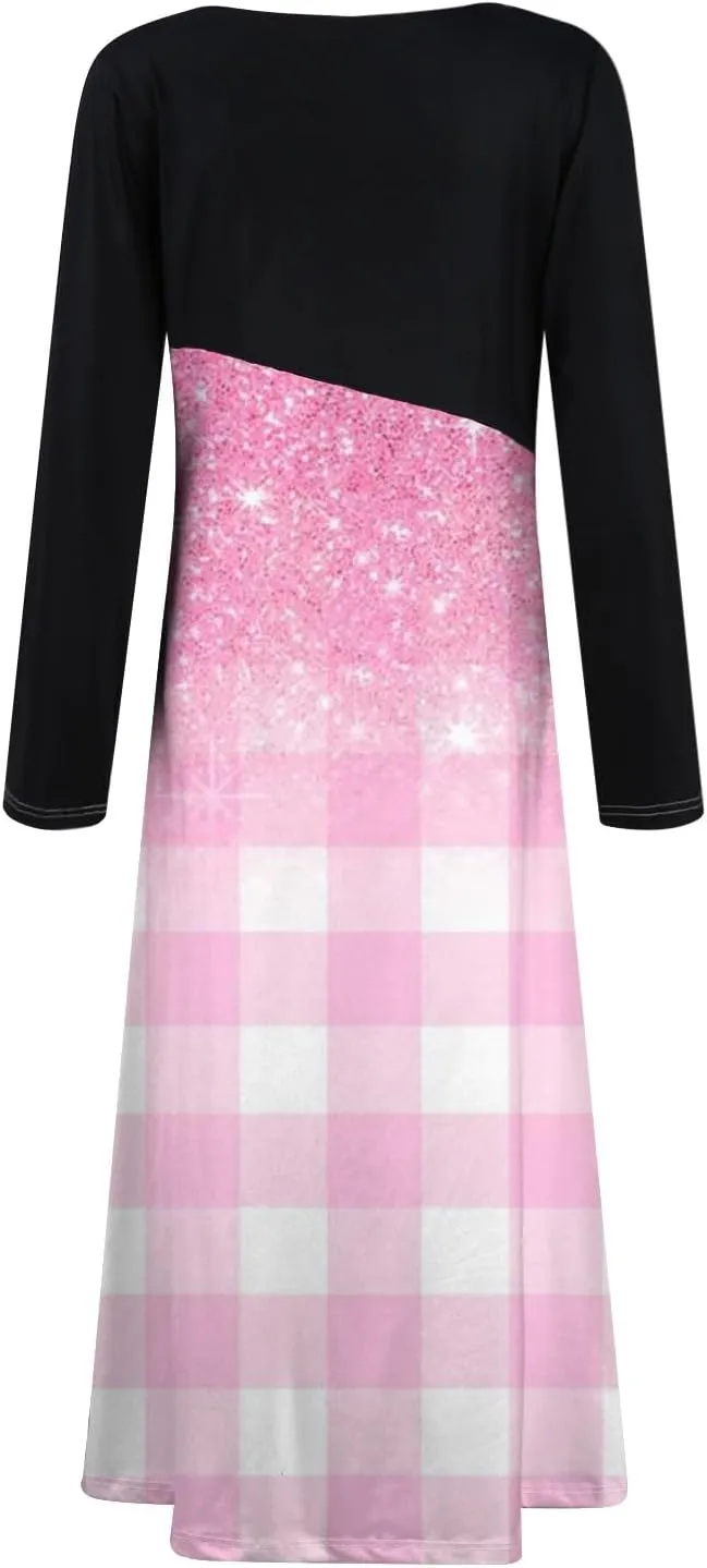 Womens Spring Fashion 2025 Dress Long Sleeve Midi V Neck Work Cute Teens Elegant Western Swing Dress
