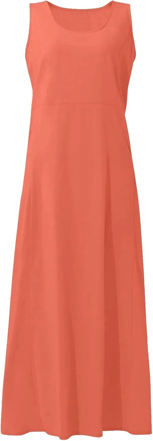 Women's Summer 2022 Casual Fashion Solid Cotton and Short Sleeve Medium Long Dress