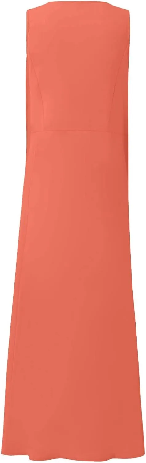 Women's Summer 2022 Casual Fashion Solid Cotton and Short Sleeve Medium Long Dress