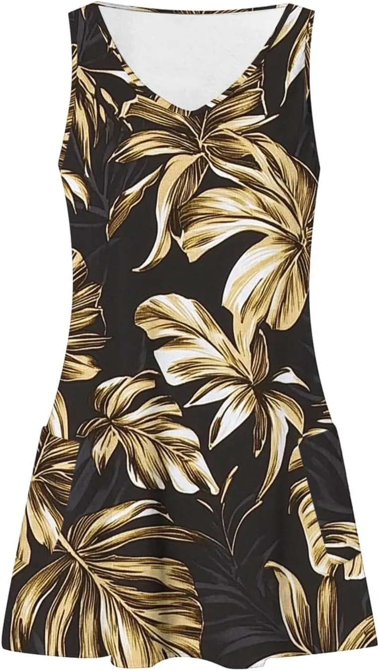 Womens Summer Beach Dress Sleeveless Tropical Floral Boho Sundress Swimsuit Coverup Tank Dresses for Travel Vacation