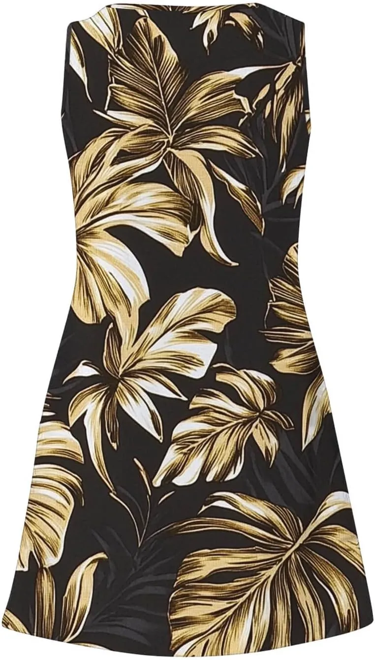 Womens Summer Beach Dress Sleeveless Tropical Floral Boho Sundress Swimsuit Coverup Tank Dresses for Travel Vacation