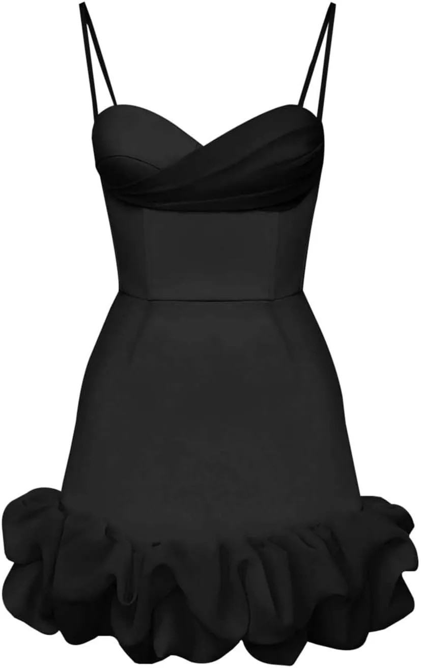Women's Summer Bubble Mini Dresses 2025 Strapless Ruffle Skirt Flowy A Line Dress Prom Gowns Party Clubwear