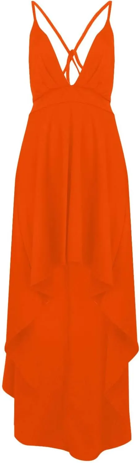 Women's Summer Casual Boho Long Dresses Spaghetti Strap Deep V Neck Flowy Sexy Backless Bandage Banquet Dresses