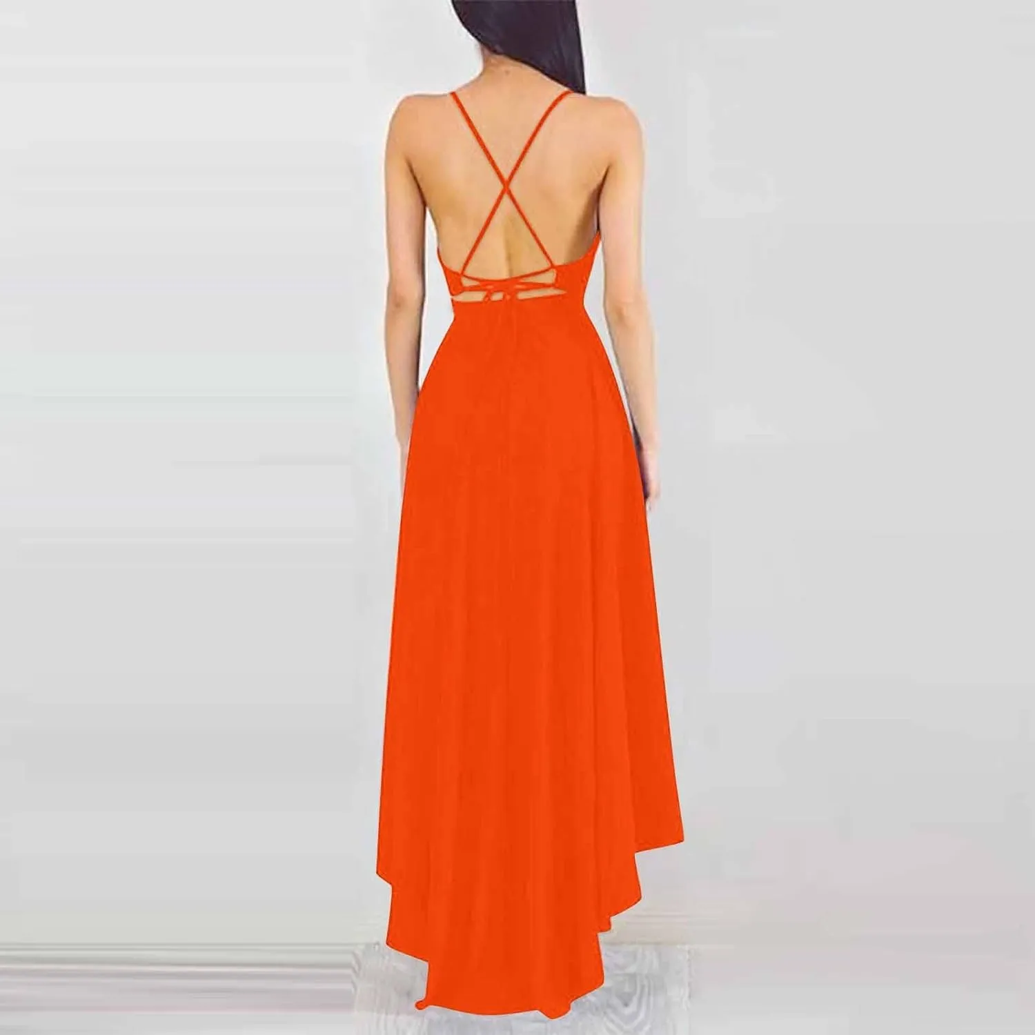 Women's Summer Casual Boho Long Dresses Spaghetti Strap Deep V Neck Flowy Sexy Backless Bandage Banquet Dresses