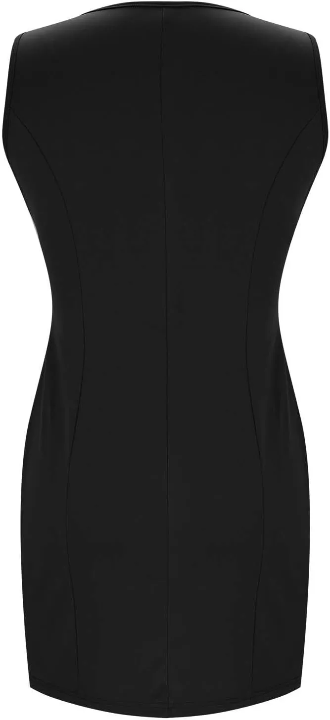 Women's Summer Sleeveless Crew Neck Bodycon Midi Dresses Dressy Casual Party Business Work Button Down Tank Dress