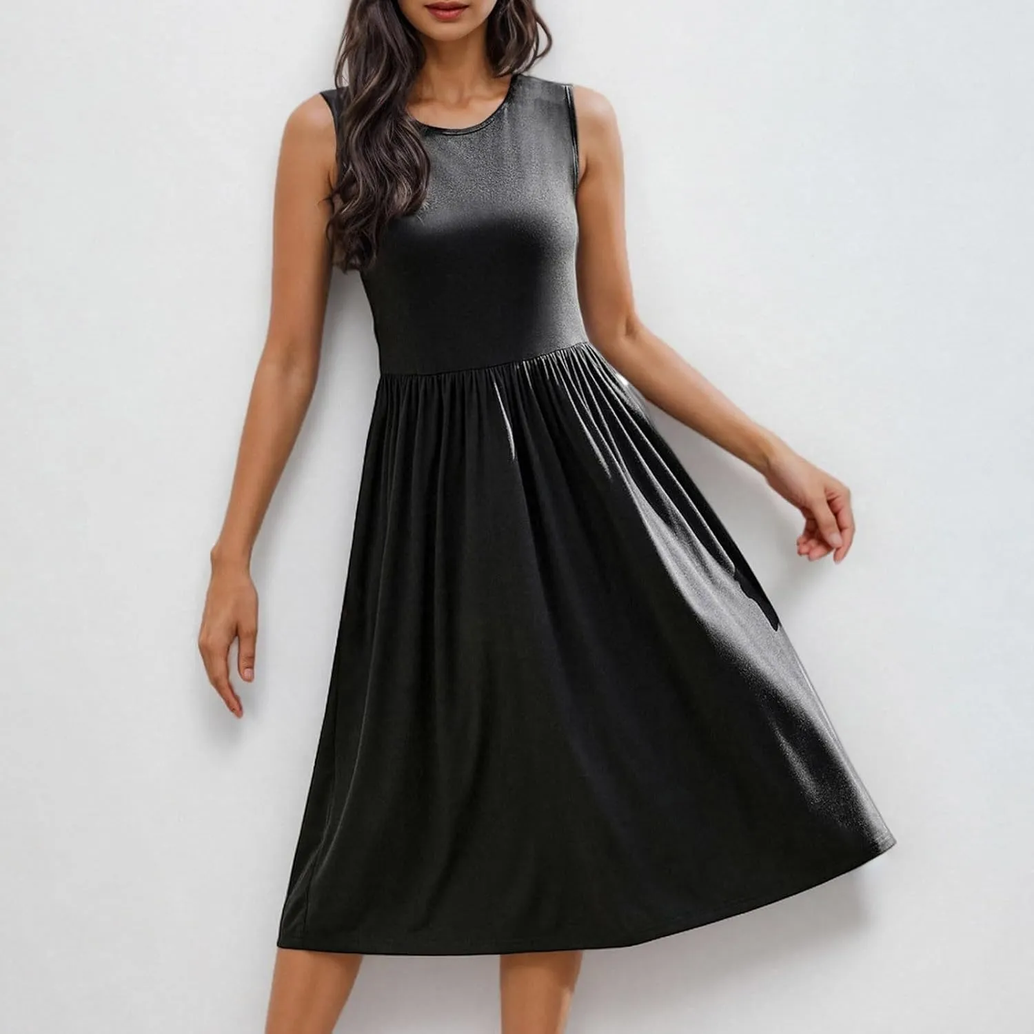 Women's Summer Tank Midi Dress with Pockets, Sleeveless A-Line Sun Dresses Casual T-Shirt Dress Flowy Beach Sundress