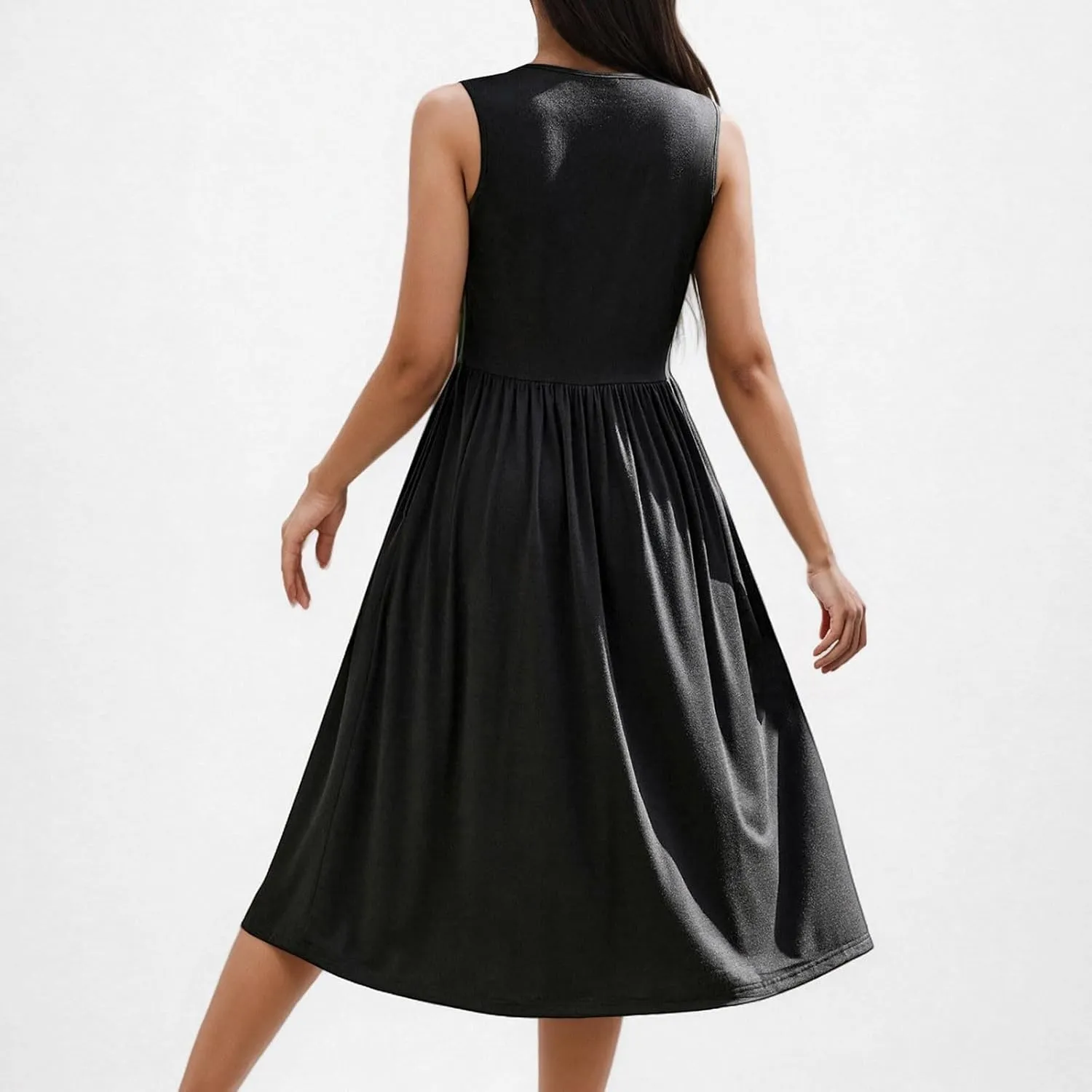 Women's Summer Tank Midi Dress with Pockets, Sleeveless A-Line Sun Dresses Casual T-Shirt Dress Flowy Beach Sundress