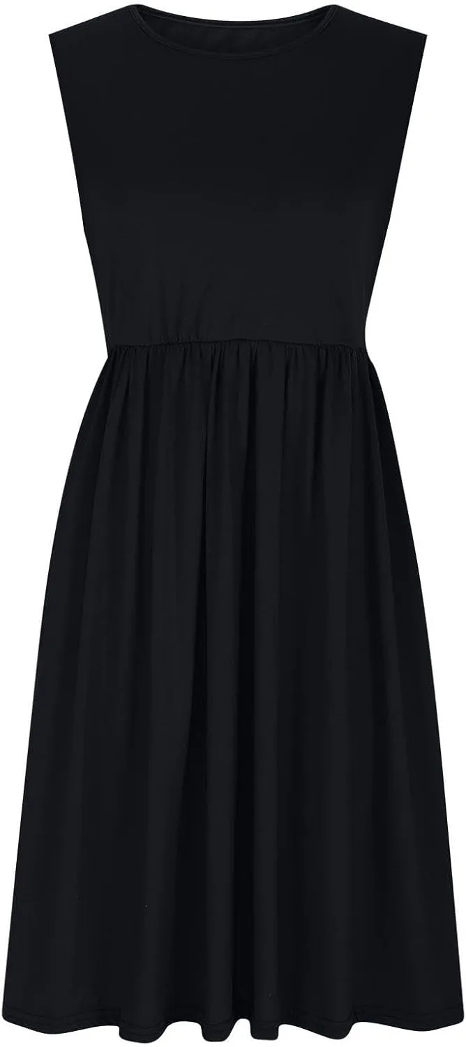 Women's Summer Tank Midi Dress with Pockets, Sleeveless A-Line Sun Dresses Casual T-Shirt Dress Flowy Beach Sundress