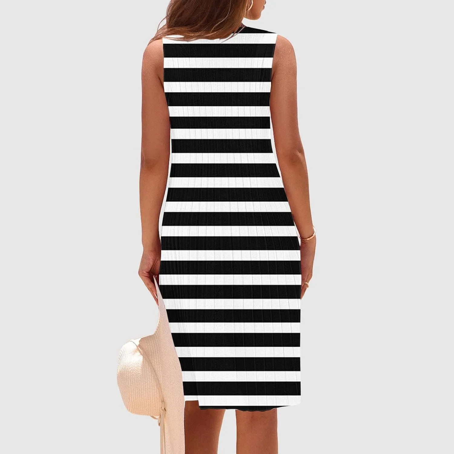 Women's Summer Tank Mini Dress Sleeveless A-Line Dresses Casual Stripe Floral T-Shirt Dress Flowy Beach Sundress