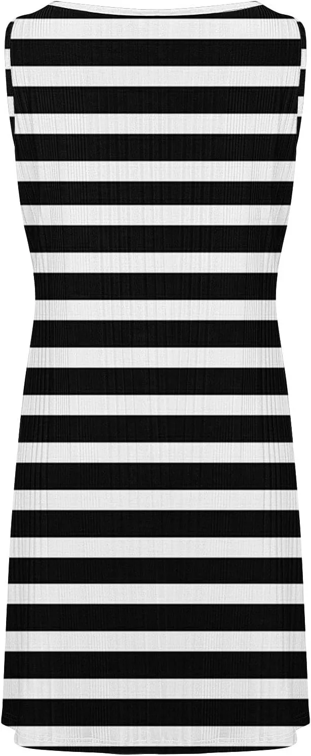 Women's Summer Tank Mini Dress Sleeveless A-Line Dresses Casual Stripe Floral T-Shirt Dress Flowy Beach Sundress