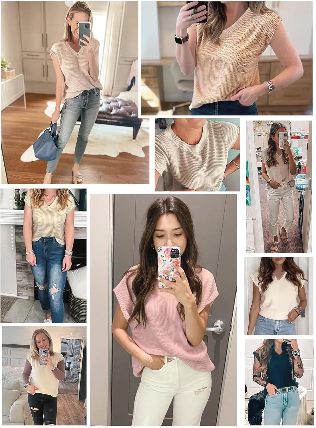 Womens Summer Tops Trendy 2025 Sweater Vest Women Knit Tank Tops V Neck Cap Sleeve Loose Shirts Vacation Casual Outfits