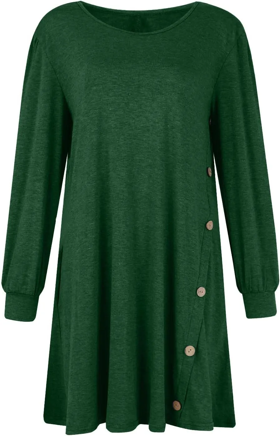 Womens Sweater Dresses 2024 Trendy Crewneck Solid Color Button Long Sleeve Casual Loose Dress Fall Outfits with Pockets