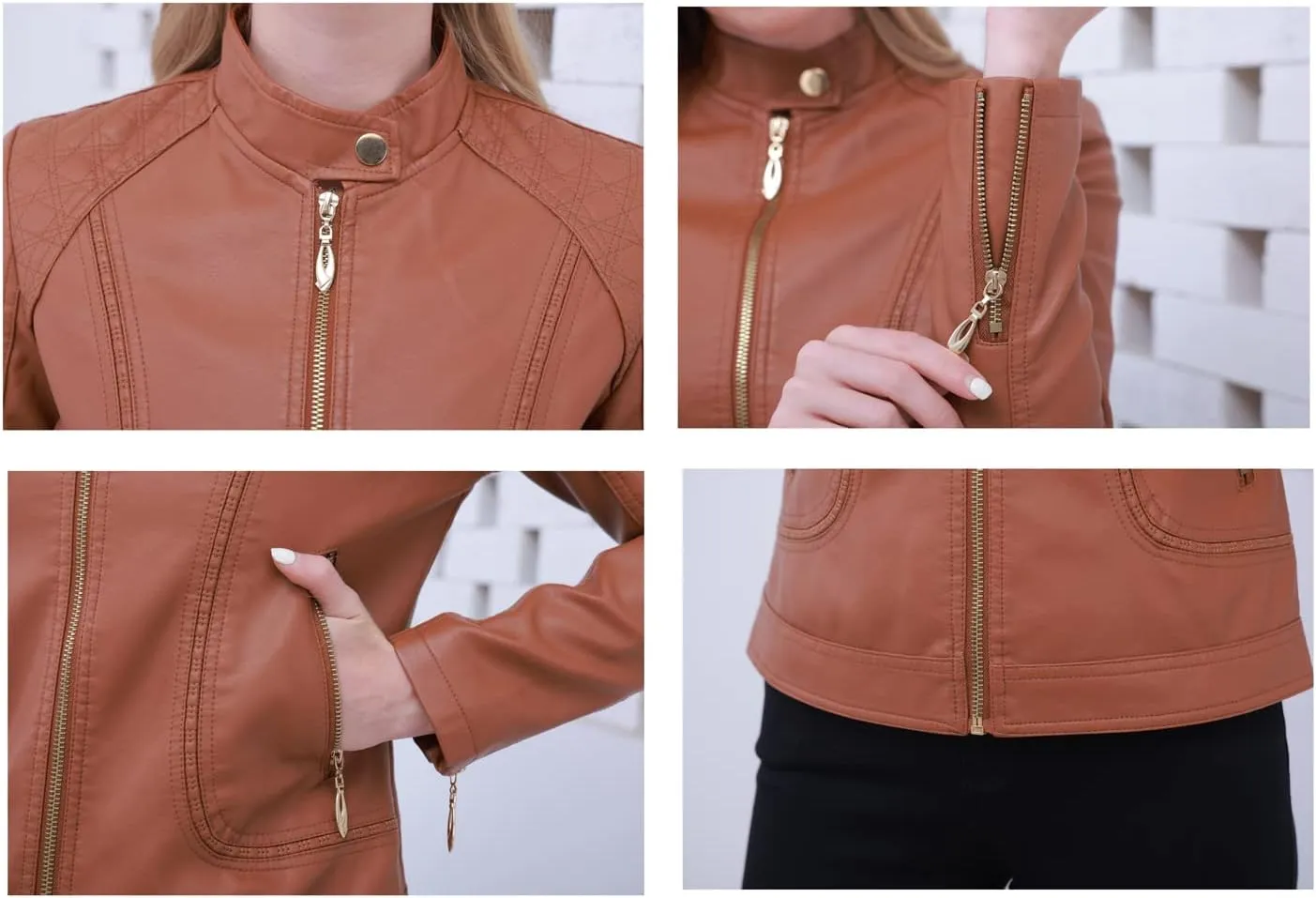 Women's Trendy Faux Leather Jacket Moto Short Jacket Fashion PU Jacket Coat