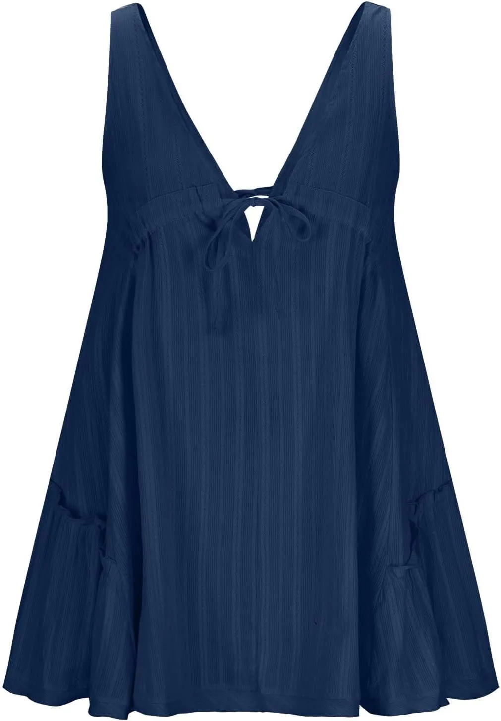 Womens V Neck Tie Dresses Ruffle Sleeve Flowy Swing A-Line Vintage Summer Mini Dress