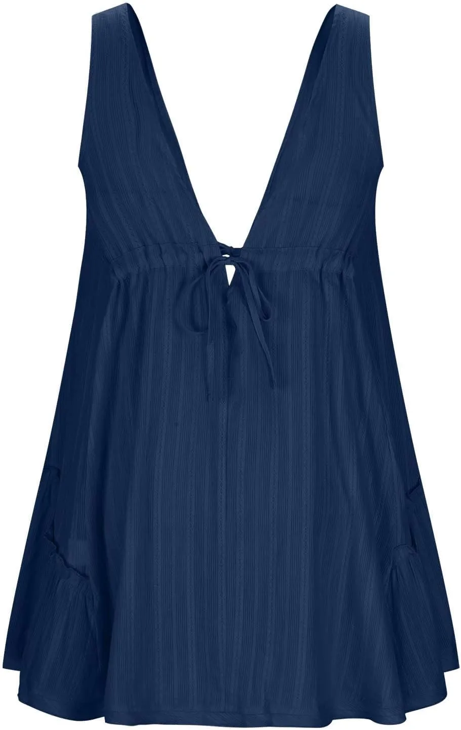 Womens V Neck Tie Dresses Ruffle Sleeve Flowy Swing A-Line Vintage Summer Mini Dress