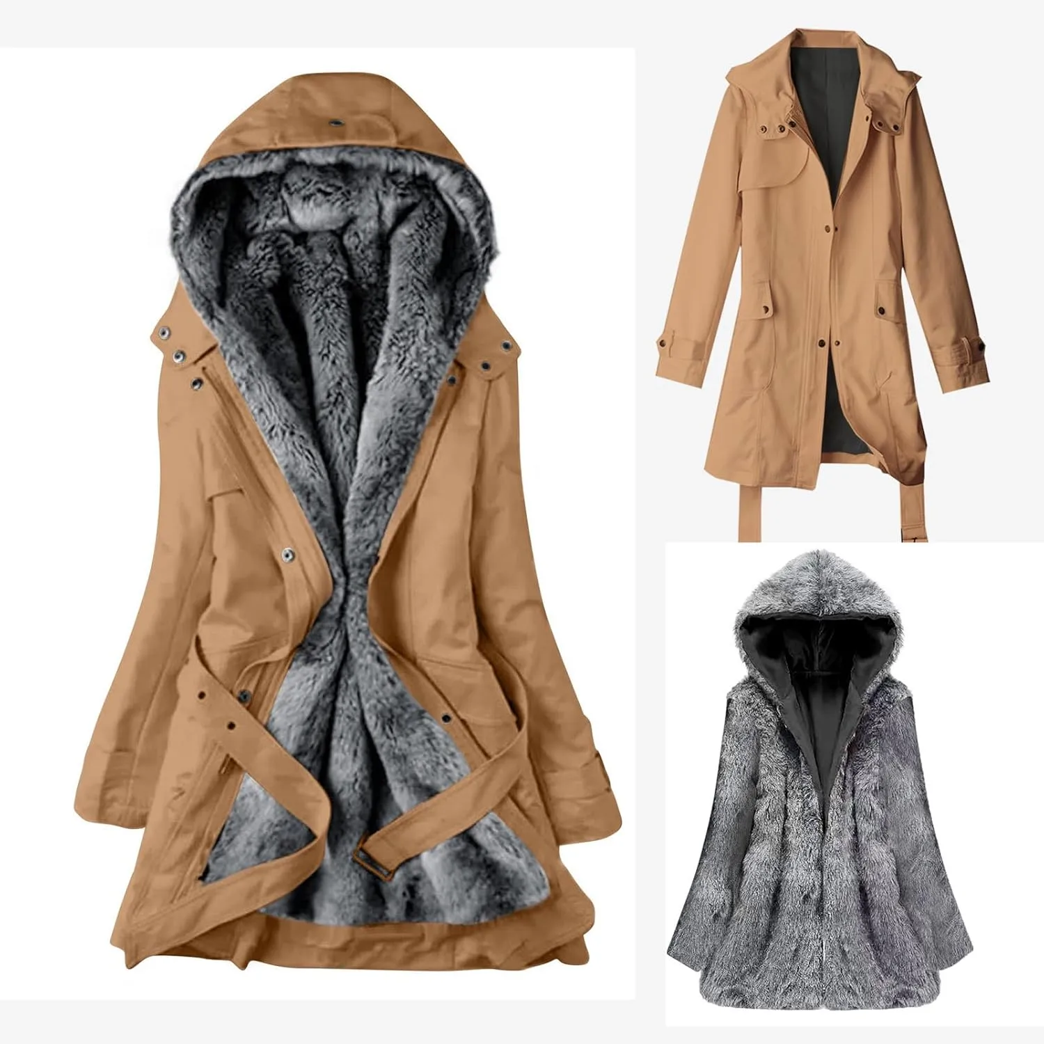 Womens Warm Winter Coats Fuzzy Fleece Lined Parka Slim Fit Thicken Sherpa Hooded Long Jackets Outerwear