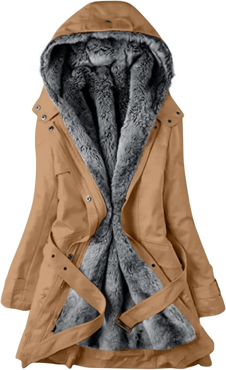 Womens Warm Winter Coats Fuzzy Fleece Lined Parka Slim Fit Thicken Sherpa Hooded Long Jackets Outerwear