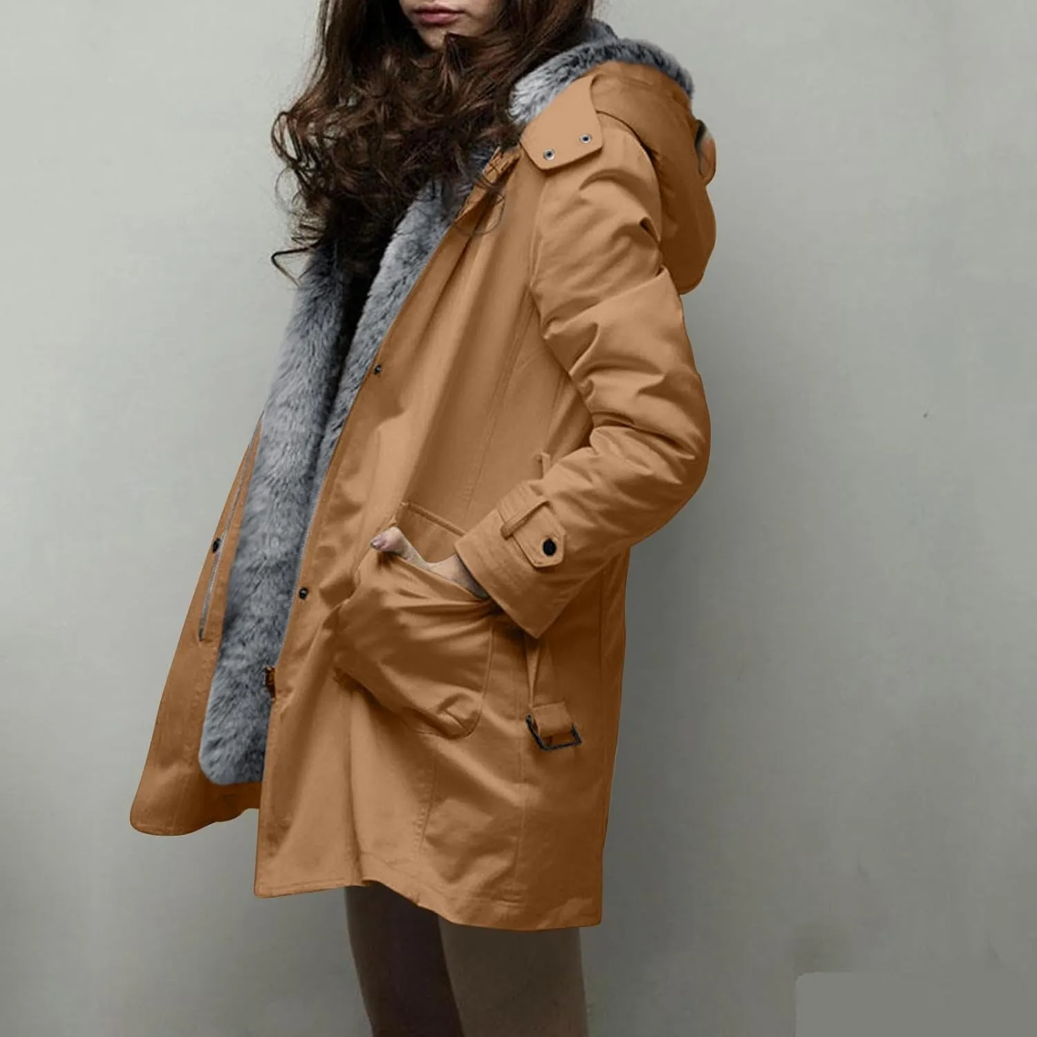 Womens Warm Winter Coats Fuzzy Fleece Lined Parka Slim Fit Thicken Sherpa Hooded Long Jackets Outerwear
