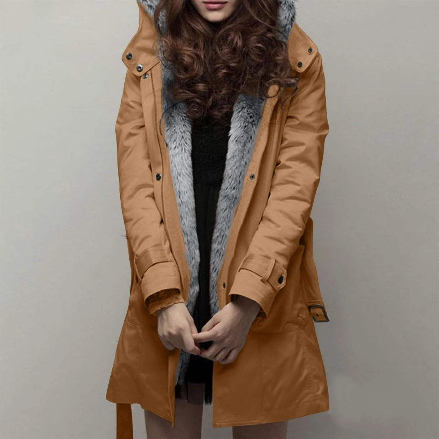 Womens Warm Winter Coats Fuzzy Fleece Lined Parka Slim Fit Thicken Sherpa Hooded Long Jackets Outerwear