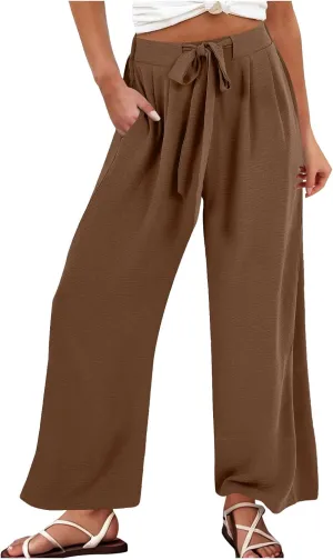 Womens Wide Leg Palazzo Pants High Waist Casual Flowy Trousers 2025 Summer Lounge Beach Travel Vacation Outfits