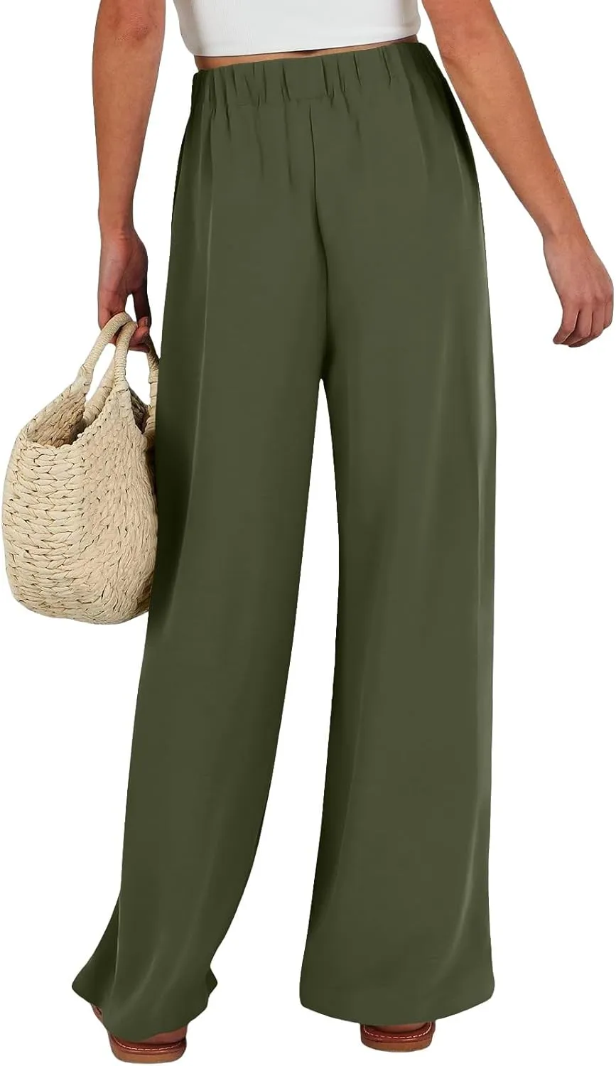 Womens Wide Leg Palazzo Pants High Waist Casual Flowy Trousers 2025 Summer Lounge Beach Travel Vacation Outfits