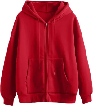 Women's Zip-Up Hoodie Fall Oversized Sweatshirt Lightweight Long Sleeve Zipper Coats Cozy Fleece Jacket with Pocket