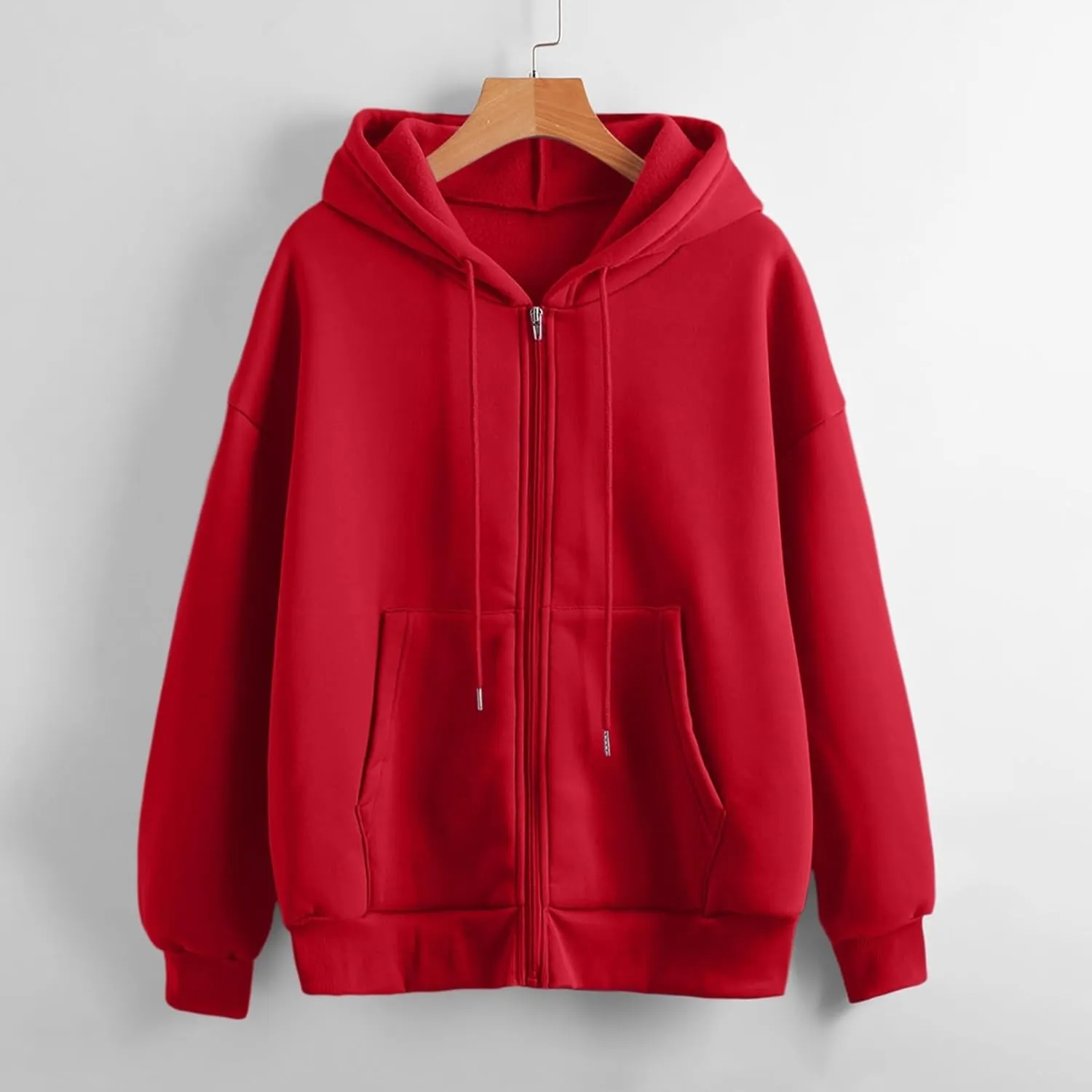 Women's Zip-Up Hoodie Fall Oversized Sweatshirt Lightweight Long Sleeve Zipper Coats Cozy Fleece Jacket with Pocket
