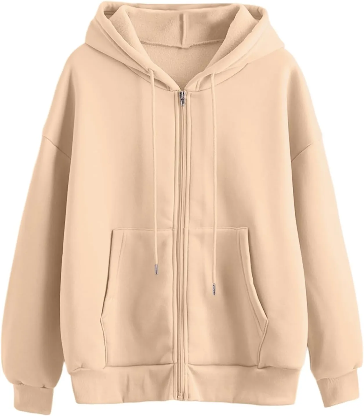 Women's Zip-Up Hoodie Fall Oversized Sweatshirt Lightweight Long Sleeve Zipper Coats Cozy Fleece Jacket with Pocket