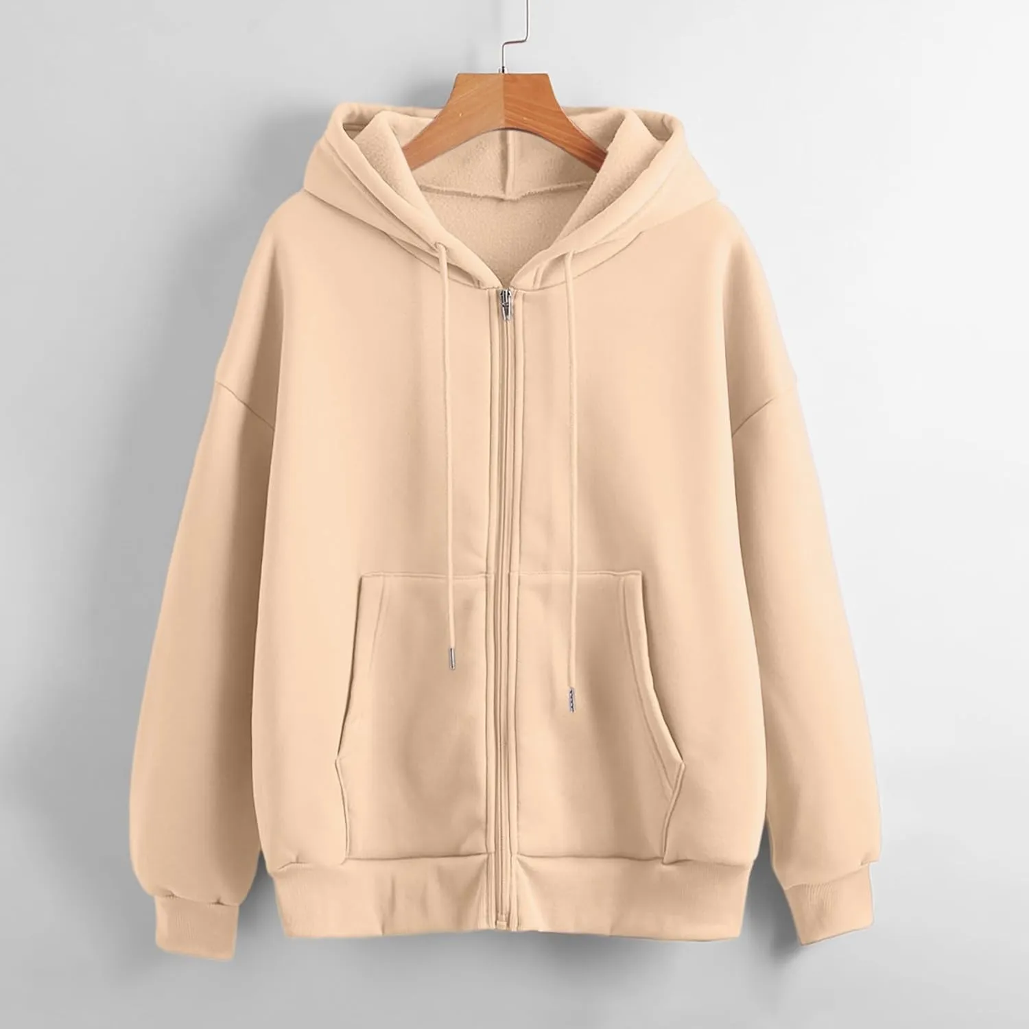 Women's Zip-Up Hoodie Fall Oversized Sweatshirt Lightweight Long Sleeve Zipper Coats Cozy Fleece Jacket with Pocket