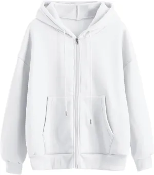 Women's Zip-Up Hoodie Fall Oversized Sweatshirt Lightweight Long Sleeve Zipper Coats Cozy Fleece Jacket with Pocket