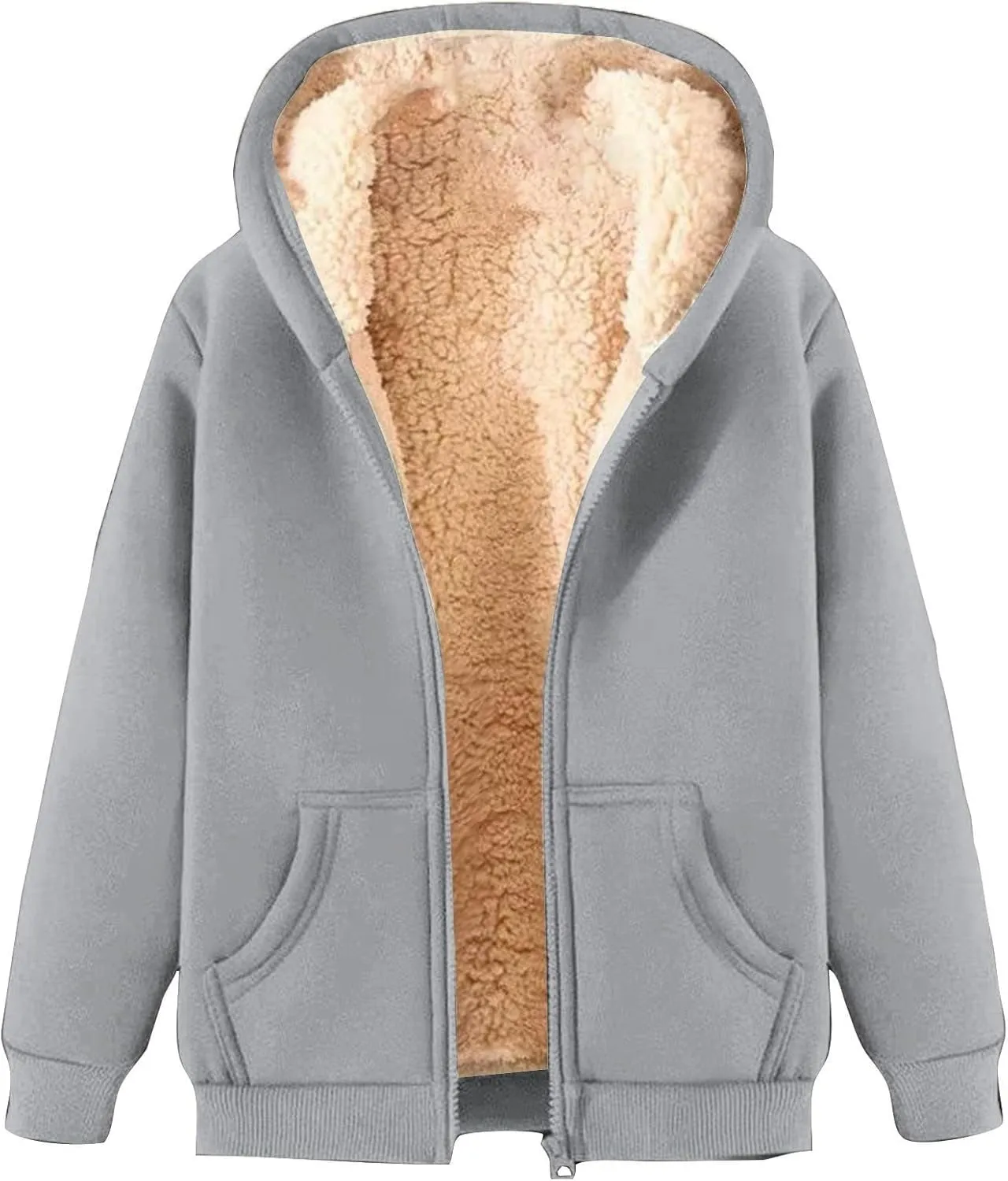 Womens Zip Up Hoodies Casual Oversized Fleece Jacket Trendy Y2K Hoodie Winter Sherpa Jacket Warm Winter Coats Pockets