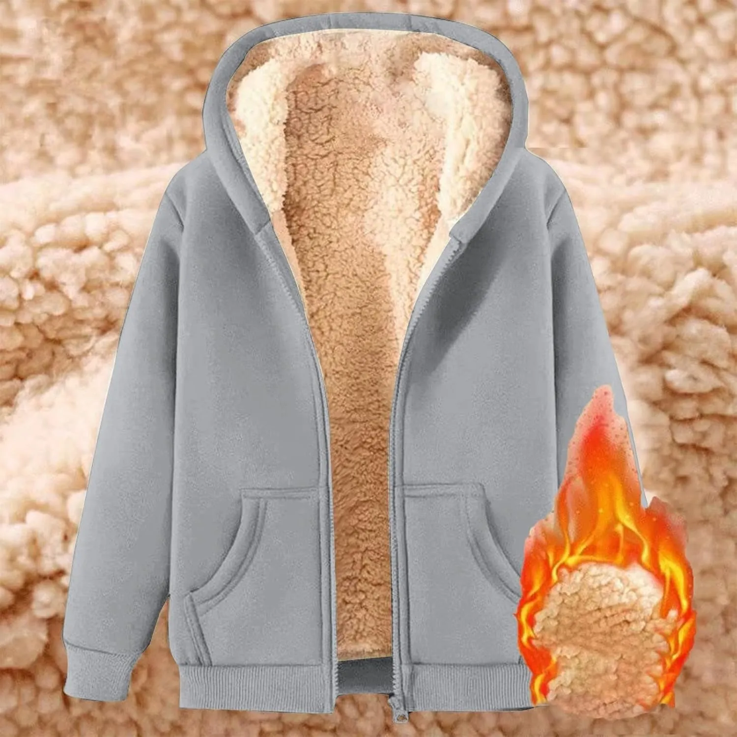 Womens Zip Up Hoodies Casual Oversized Fleece Jacket Trendy Y2K Hoodie Winter Sherpa Jacket Warm Winter Coats Pockets