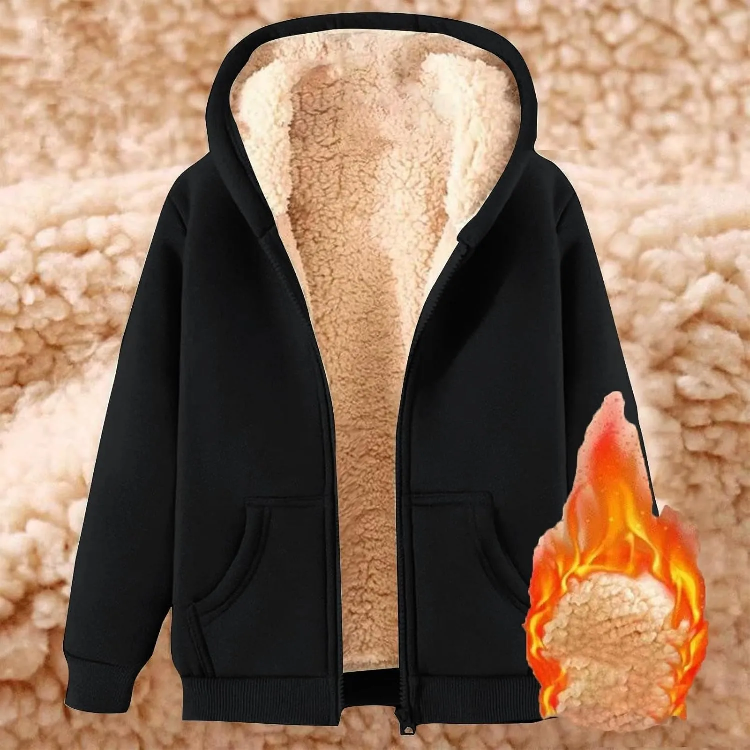 Womens Zip Up Hoodies Casual Oversized Fleece Jacket Trendy Y2K Hoodie Winter Sherpa Jacket Warm Winter Coats Pockets