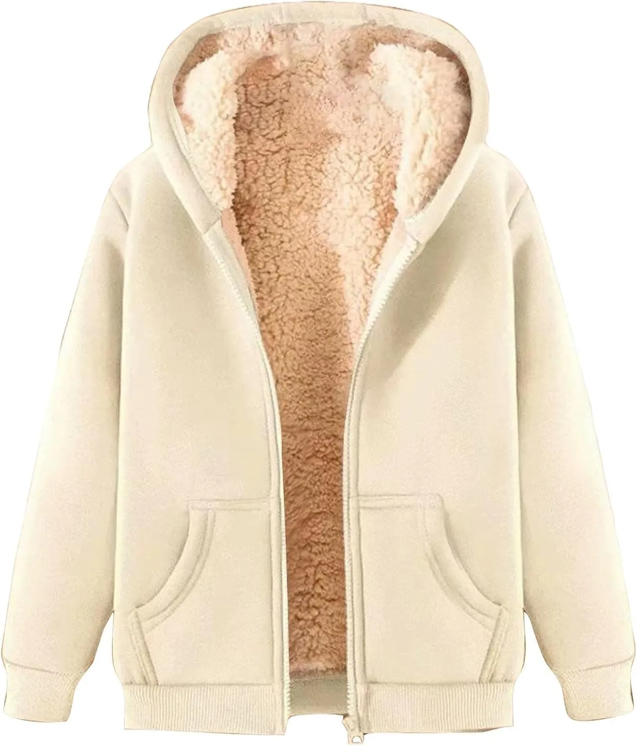 Womens Zip Up Hoodies Casual Oversized Fleece Jacket Trendy Y2K Hoodie Winter Sherpa Jacket Warm Winter Coats Pockets