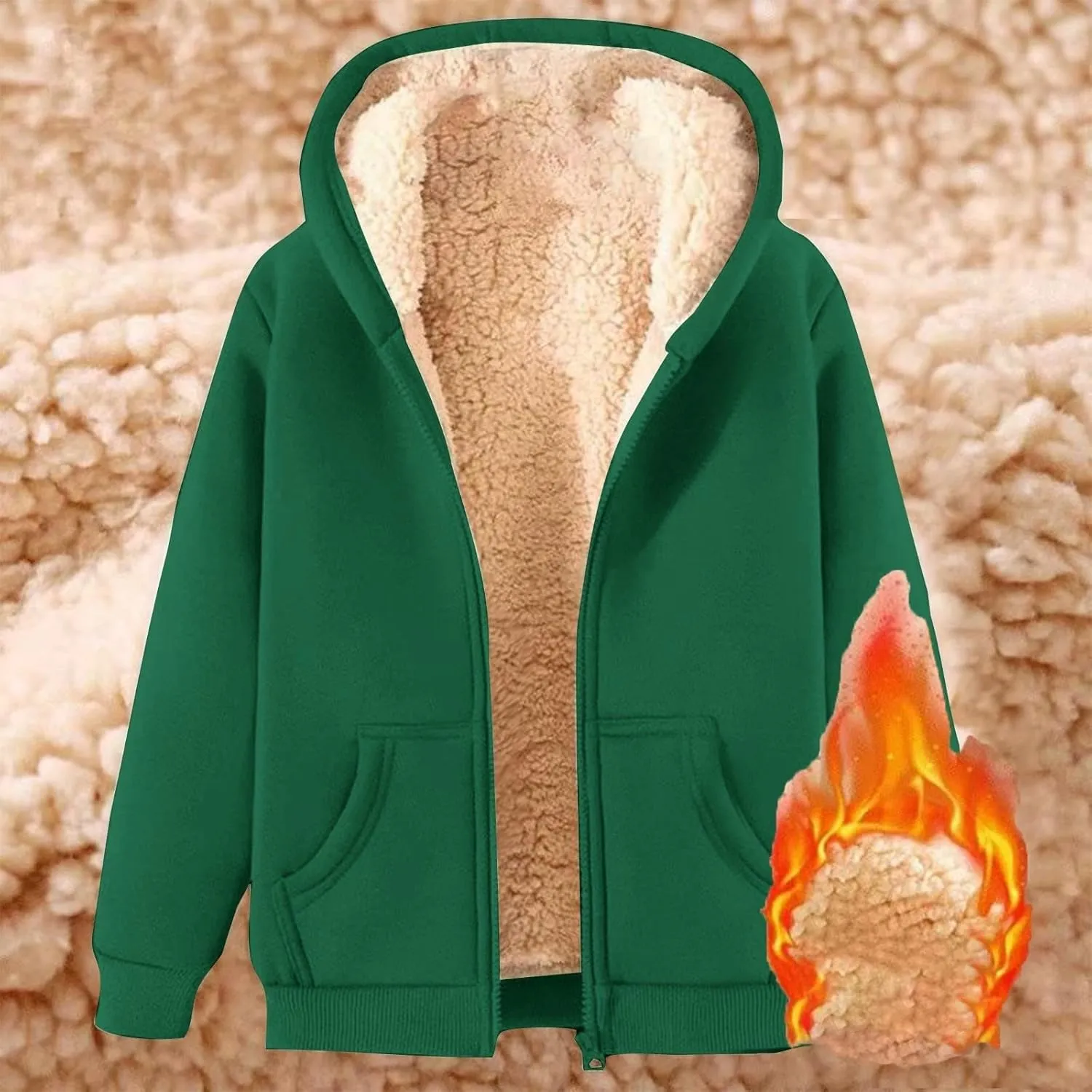 Womens Zip Up Hoodies Casual Oversized Fleece Jacket Trendy Y2K Hoodie Winter Sherpa Jacket Warm Winter Coats Pockets