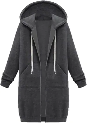 Womens Zip Up Hoodies Long Sleeve Fall Hooded Lightweight Knee Length Tunic Sweatshirt Comfy Oversized Jackets With Pockets