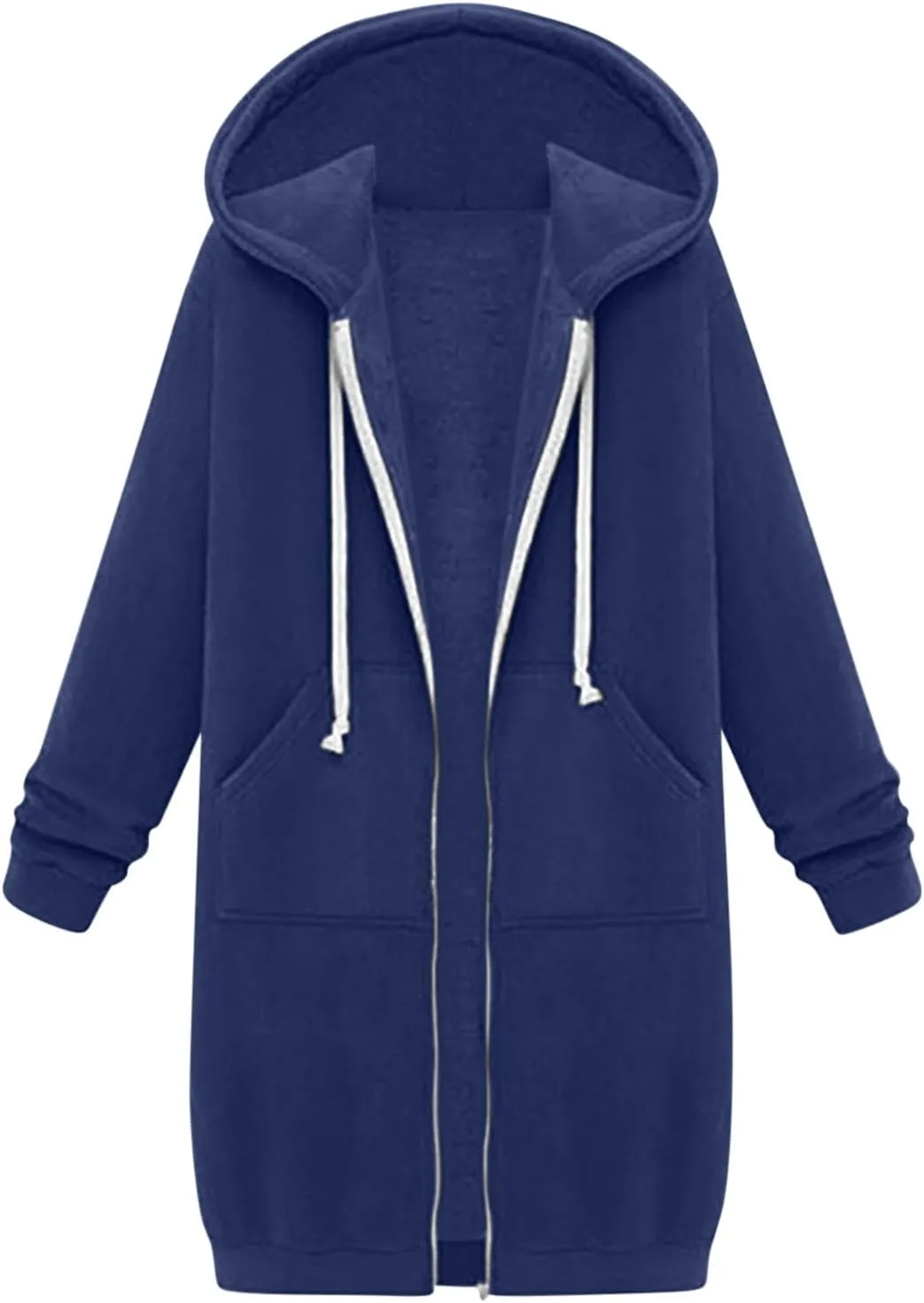 Womens Zip Up Hoodies Long Sleeve Fall Hooded Lightweight Knee Length Tunic Sweatshirt Comfy Oversized Jackets With Pockets