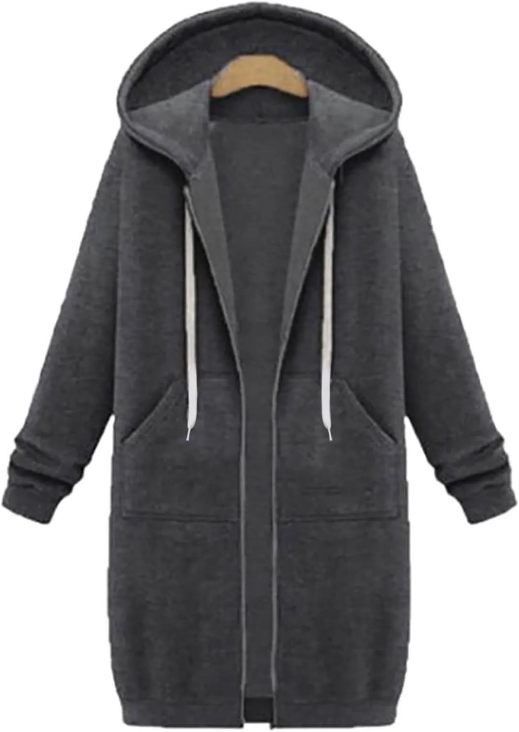 Womens Zip Up Hoodies Long Sleeve Fall Hooded Lightweight Knee Length Tunic Sweatshirt Comfy Oversized Jackets With Pockets