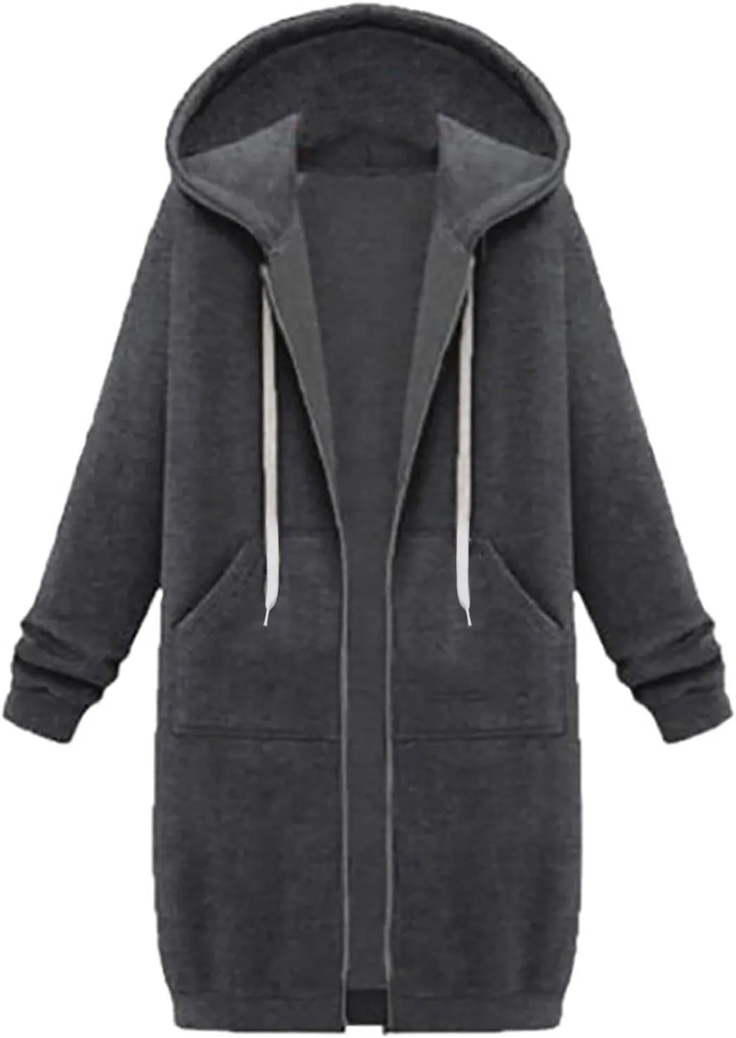 Womens Zip Up Hoodies Long Sleeve Fall Hooded Lightweight Knee Length Tunic Sweatshirt Comfy Oversized Jackets With Pockets