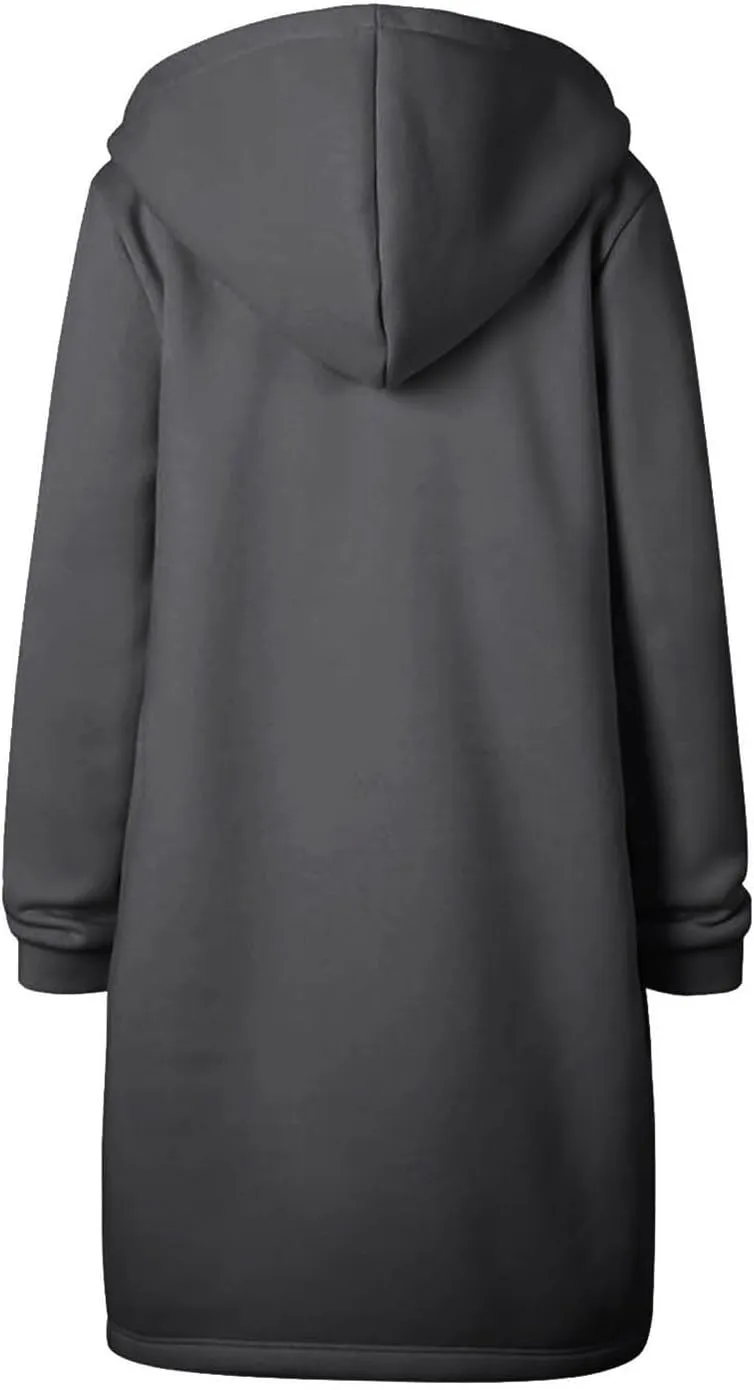 Womens Zip Up Hoodies Long Sleeve Fall Hooded Lightweight Knee Length Tunic Sweatshirt Comfy Oversized Jackets With Pockets