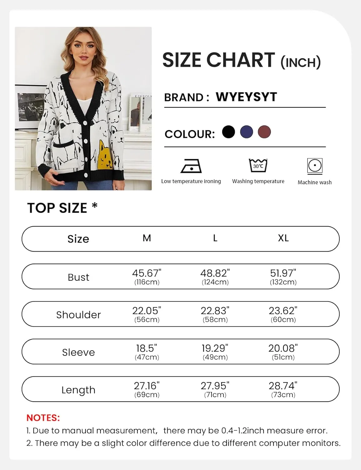 Wyeysyt Cat Sweater for Women Casual Button Down V Neck Cable Knit Cardigan Cute Kawaii Cartoon Cardigan Coat